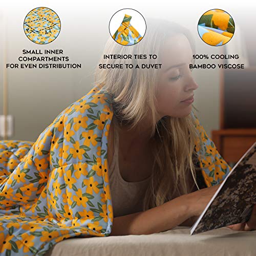 YnM Weighted Blanke, Heavy 100% Oeko-Tex Certified Cotton Material with Premium Glass Beads (Yellow Flower,60''x80'' 20lbs), Suit for One Person(~140lb) Use on Queen/King Bed