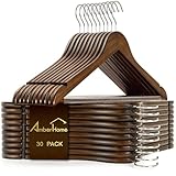 Amber Home 30-Pack Vintage Wooden Coat Hangers, Walnut Wood Suit Hangers with Non-Slip Pant Bar for Shirts, Jackets, Dresses, Pants - Retro