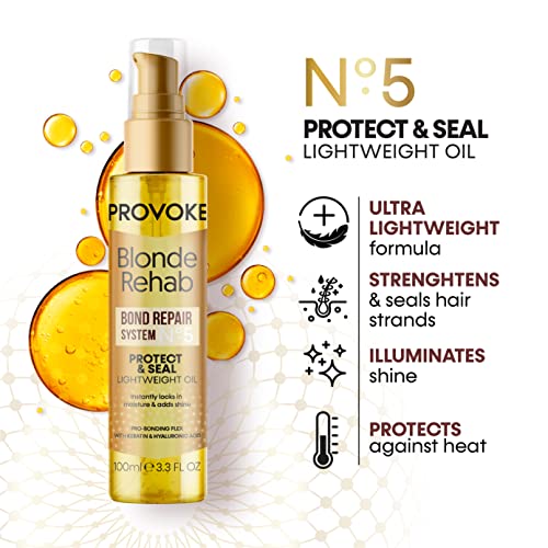 PROVOKE Blonde Rehab N0'5 Protect and Seal Bond Repair Hair Oil 100 ml, Protects from Heat & Adds Shine in 1 Use, with a Pro Bonding Complex, Keratin & Hyaluronic Acid, for Blonde Damaged Hair, Gold - Image 3