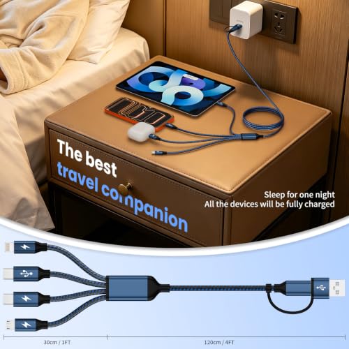 5' 4-in-2 Mpatiby Multi Charging Cable w/ Dual USB-C, Lightning & Micro USB (Navy) - image 4