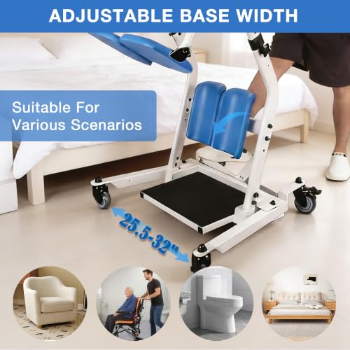 Image of Sit to Stand Lift for Elderly & Disabled,Stand Assist with Adjustable Base Width & Height,Patient Transfer Chair, 400 lbs Capacity, Mobility Support Aid for Home Care & Nursing Use, Blue