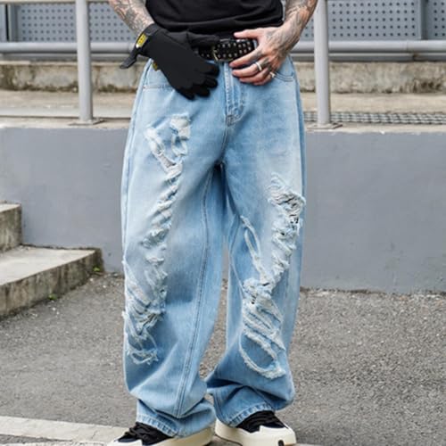 Men's Jeans Pants 2025 Fashion Y2k Ripped Washed Solid Color Loose Comfy Denim Trouser Cargo Sweatpant with Pocket4