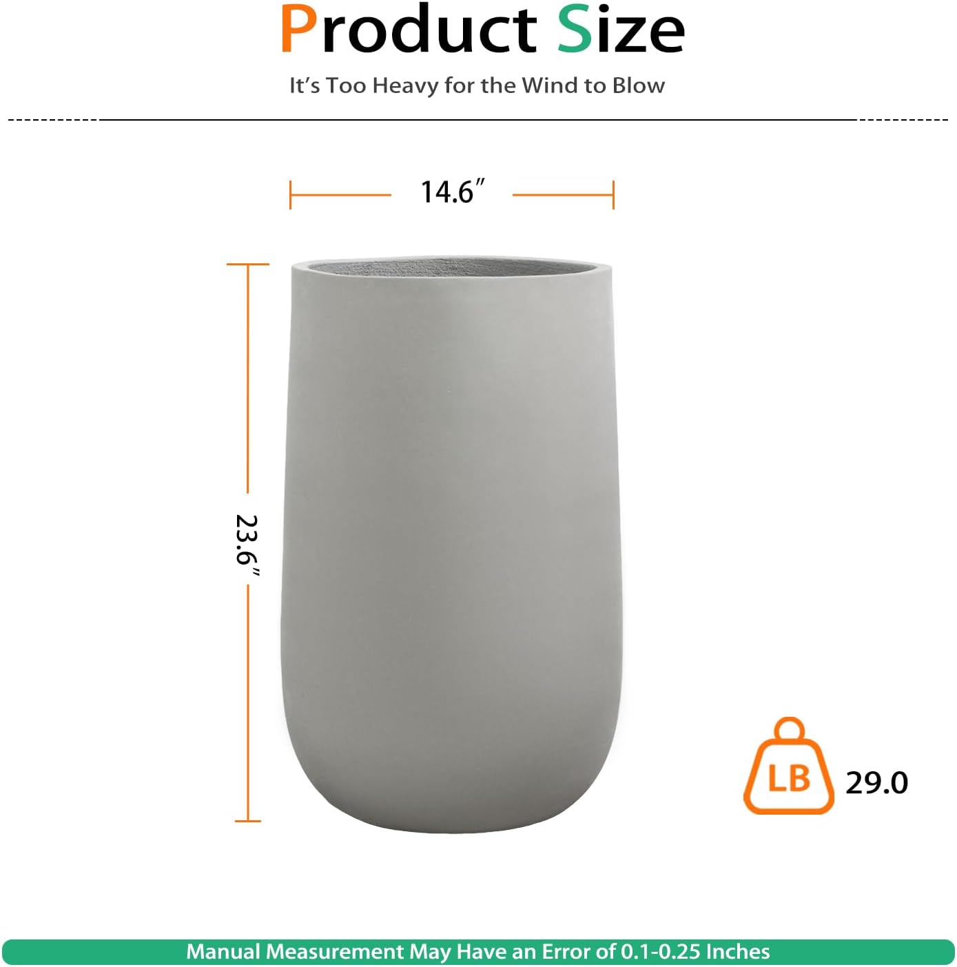 Heyzier Concrete Tall Planter Outdoor Indoor, Large Cement Plant Pots for Trees Flowers (Gray, 24 inch)