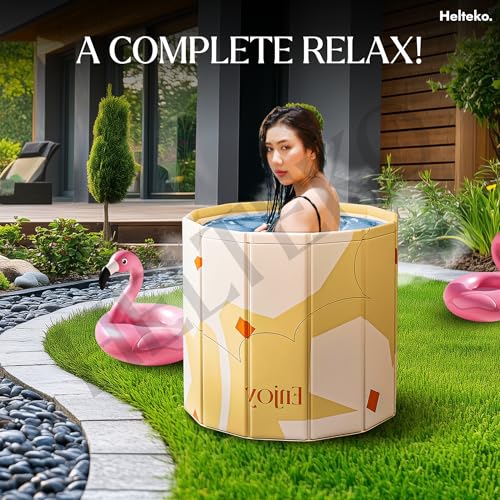 Image of Helteko Bath Tub for Adult for Bathroom, Foldable Tub for Home Use with Drainage Hole, Thickened Insulated Ice Bath Tub, Inflatable BathTub for Adults, Ice BathTub for Adults (Yellow Flower)