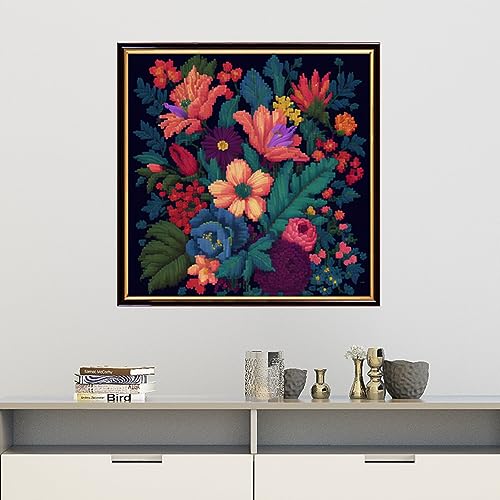 Image of Findvoor Stamped Cross Stitch Kits for Beginners Full Range of Cross Stitching Embroidery Pattern for Adults, 11CT DIY Needlepoint Embroidery Starter Kits-Colorful Flowers 17.7x17.7 inch