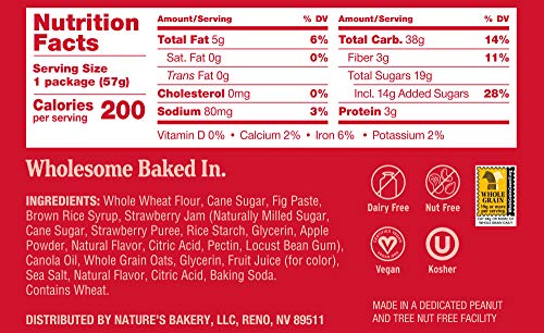 Nature's Bakery Whole Wheat Fig Bars, Real Fruit, Strawberry, 12 Twin Packs #TOP2