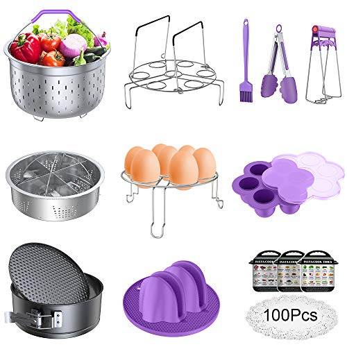 Accessories for Instant Pot, Pressure Cooker 17 Pieces Kit Compatible with 5/6/8Qt Steamer Baskets Springform Pan Egg Rack Oven Mitts Brush Tongs Silicone Mold Dish Plate Clip Mat Magnetic Cheat Sheet
