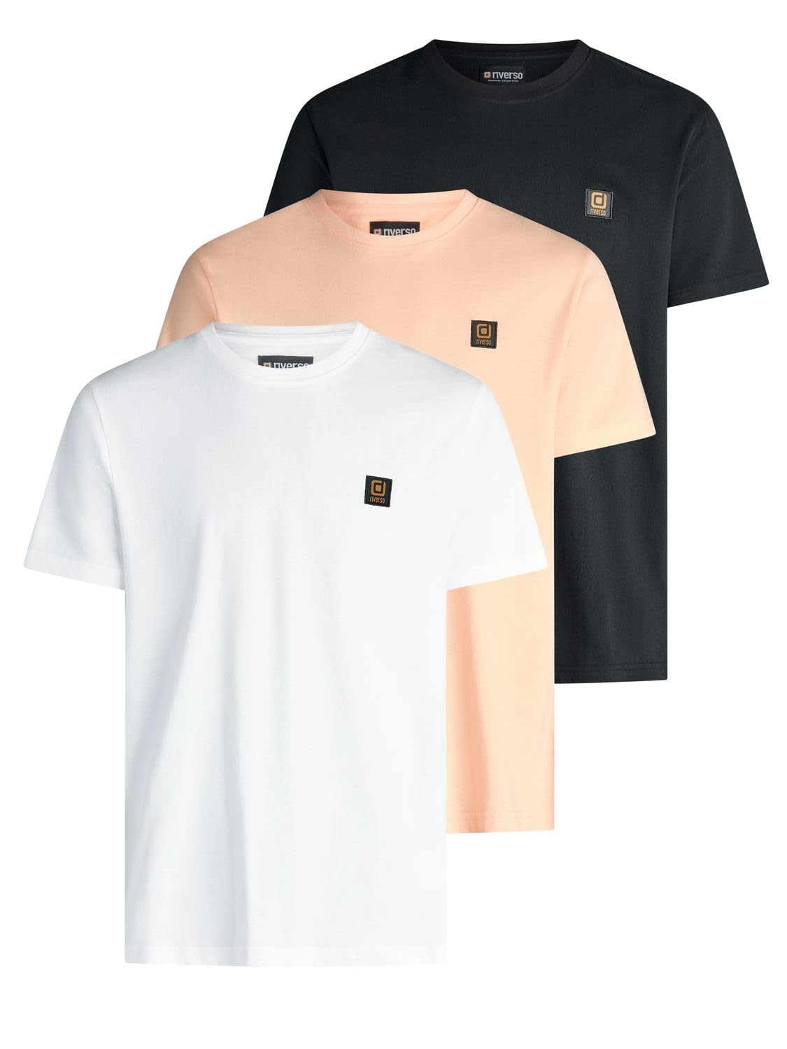 riverso Tshirt Herren Regular Fit RIVGino 3er Set Pack Rundhals Kurzarm | Sommer Tee Shirt Logo Schwarz Weiß Orange Grau Blau Gelb Grün S M L XL XXL 3XL 4XL 5XL