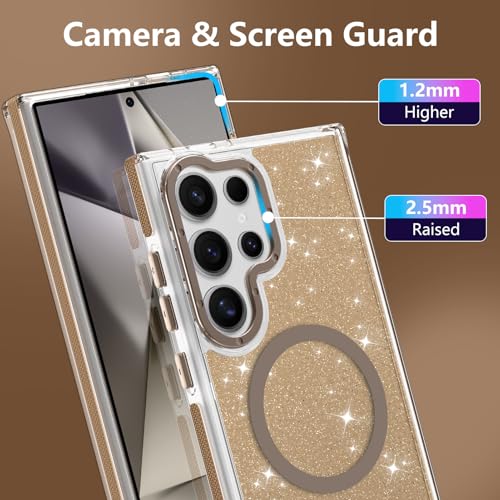 Image of Magnetic Case for Samsung Galaxy S24 Ultra [Compatible with Magsafe] [Bling Glitter Fluorescent Design] [1 Screen Protector] Slim Translucent Matte Case for Galaxy S24 Ultra 6.8 inch, Desert