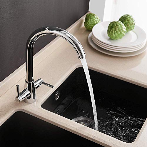 Heable Kitchen Mixer Tap Dual Lever Swivel Spout Chrome Sink Taps with UK Standard Fittings - Image 5