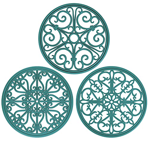 Trivets for Hot Dishes - NWFHTD Silicone Trivet Mat for Kitchen Counter - Hot Plates to Protect Table/Hot Pads for Countertops/Hot Pot Holder/Pads for Hot Pots & Pans - Set of 3, Blackish Green
