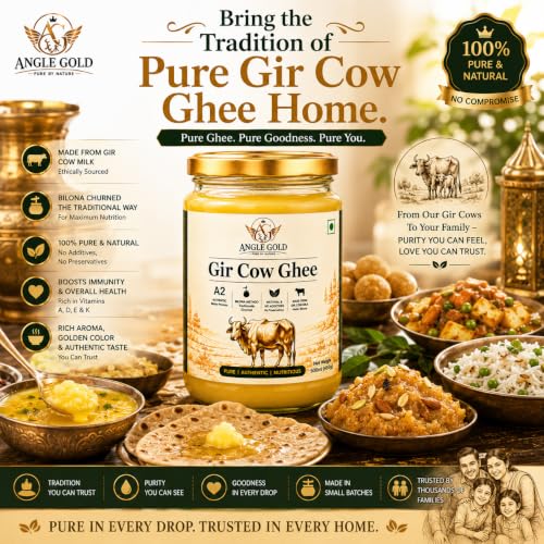 Image of ANGLE GOLD - a2 ORGANIC GHEE - SHREE FOOD a2 Gir Cow Ghee, Organic, Bilona Method, 500ml