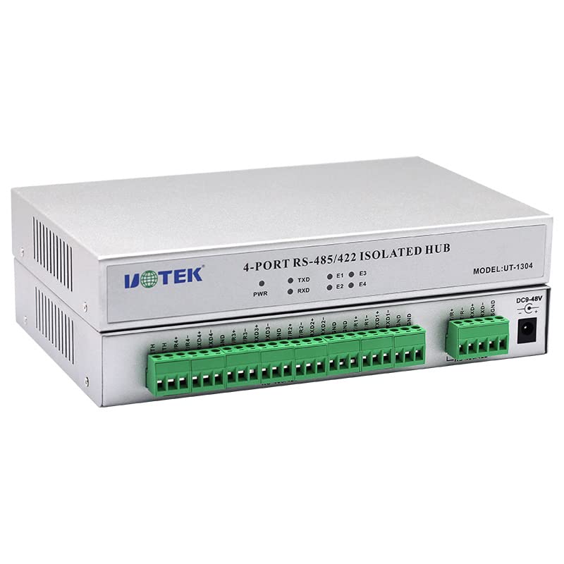 UOTEK RS485/422 Hub Industrial Grade RS-485/422 to 4 Ports RS-485/422 Hub with 3KA Lightning Surge Protection for Outdoors