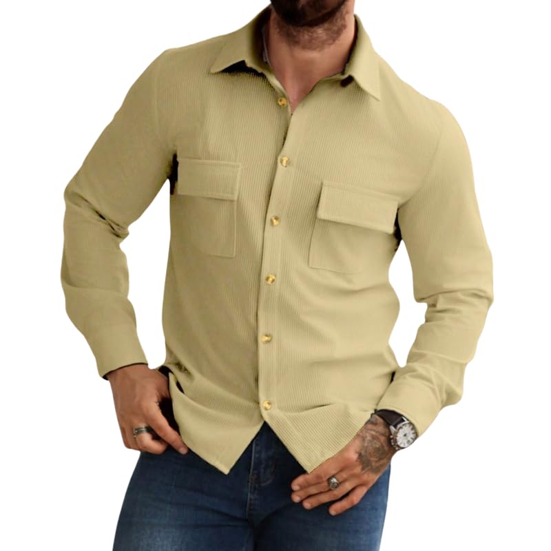 Image of MiraMichi Corduroy Men's Full Sleeve Casual Striped Shirt - Comfort Fit, Ideal Stylish and Versatile Clothing