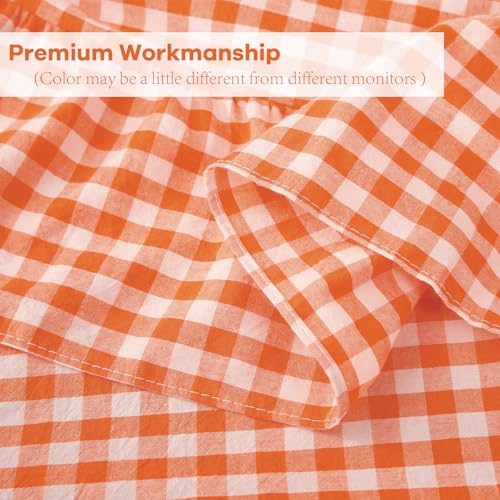 K MASANIJI Orange White Plaid Gingham Ruffled Table Cloth for Rectangle Table 4-6 Seats, 100% Washed Cotton Classic Farmhouse Checker Vintage Decorative Tablecloth - 70"x52" by K MASANIJI - Used condition - Image 7