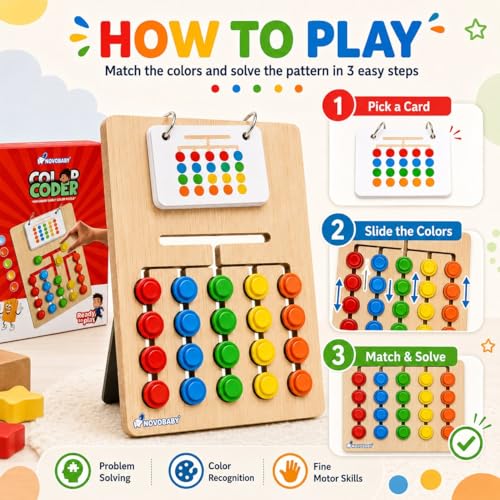 Image of Novo Baby Kids Montessori Slide Puzzle | Color & Pattern Matching Learning Toys for Kids 3-8 Years | Preschool Educational Activity Toy for 3,4,5,6,7,8 | Toys for 6-Year-Old Boy (Modern)