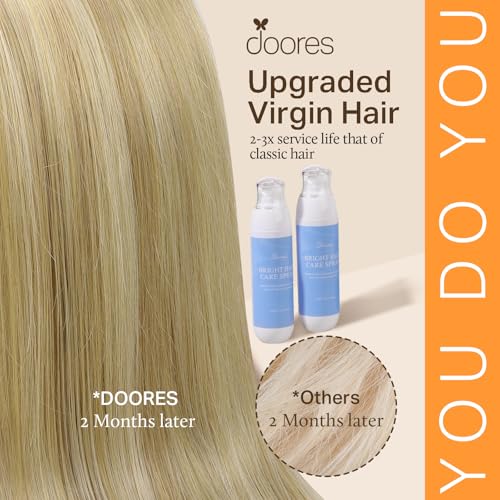 Image of DOORES Classic Clip Seamless Clip, 5pcs 80g 20 Inch Balayage Ash Blonde to Golden Blonde and Platinum Blonde
