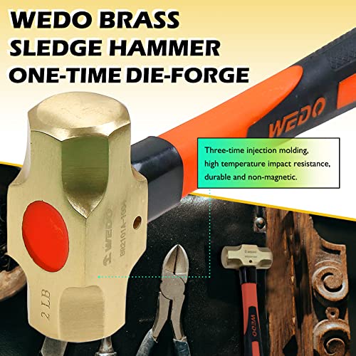 Wedo Brass Sledge Hammer With Fiberglass Handle, Die-Forged, Corrosion Resistant, Din Standard, 1Lb, 300Mm, 12" #TOP2