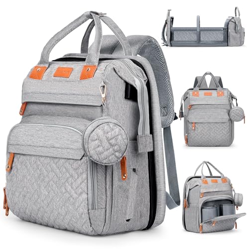 Baby Diaper Bag, Backpack with Changing Table, Unisex Baby Bag, with Diaper Pad, USB Charging Port,...