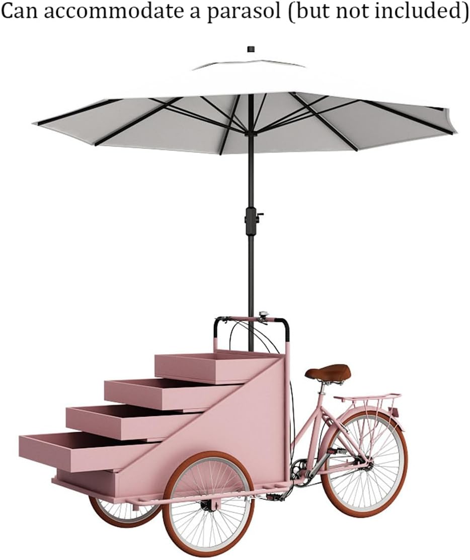 Mobile Tricycle Vending Cart - Ice Cream, Snack & Drink Trailer - Versatile Food Kiosk Stand - Flower & Coffee Cart - Portable Orange Trike for Events & Markets