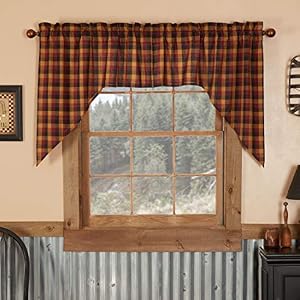 VHC Brands Heritage Farms Window Curtains Primitive Check Swag Set of 2 36x36x16