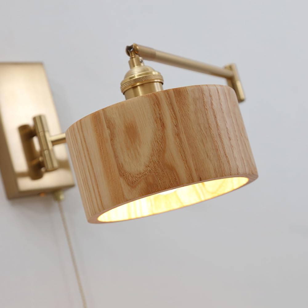 Modern Home Decoration Farmhouse Wall Sconce with On Off Switch Pull Chain Swinging Arm Wall Mount Light Adjustable Vintage Walnut Wood Rustic Wall Lamp Bedside Reading Wall Light for Bedroom