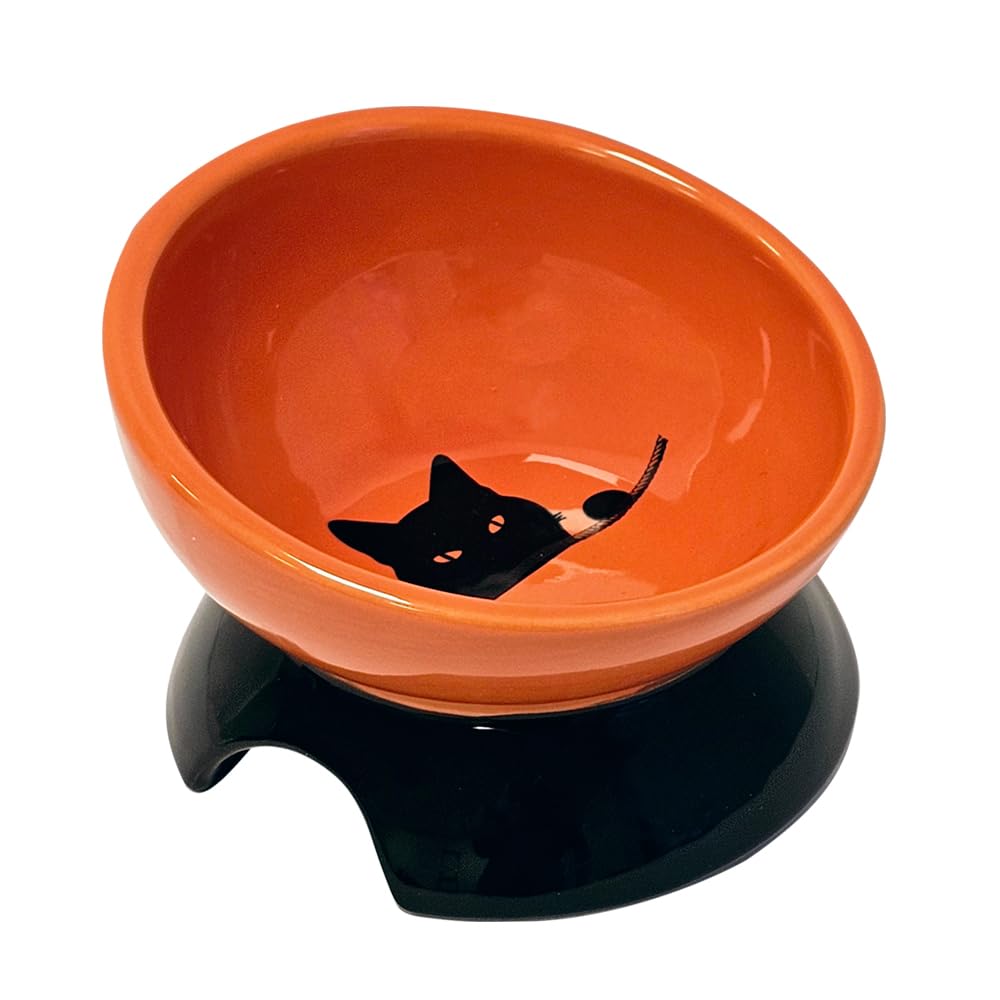 Nobby Wilson Ceramic Bowl Raised Cat Orange/Black Diameter 13.5 x 9 cm 250 ml