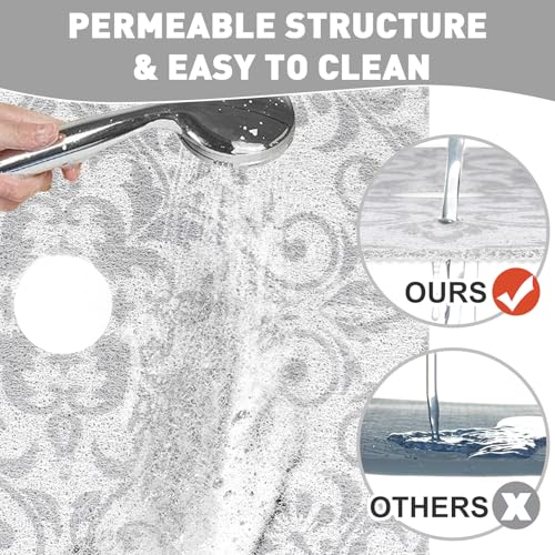 Image of Square Shower Mat Non Slip: 27 x 27 Inch Large Shower Mats with Drain Hole in Middle - PVC Loofah Anti Slip Shower Floor Matt for Inside Shower