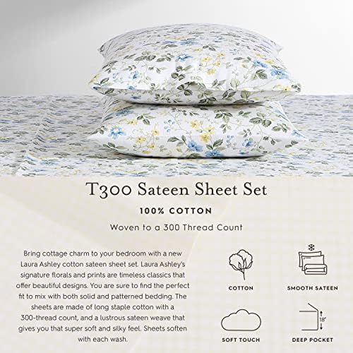 Laura Ashley - Queen Sheets, Soft Sateen Cotton Bedding Set - Sleek, Smooth, & Breathable, Coquette Room Decor (Bristol Paisley, Queen) - Thumbnail 2