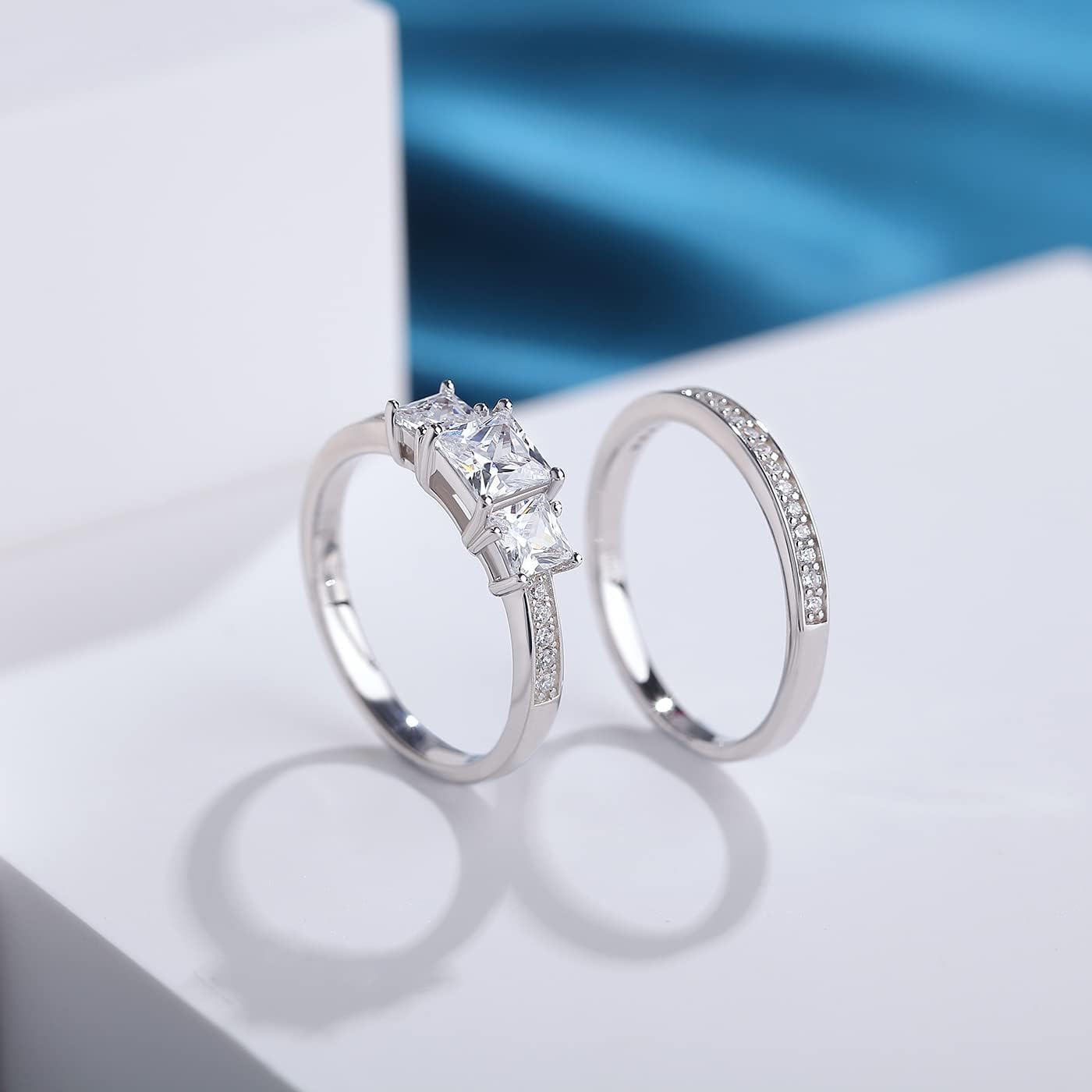 jiamiaoi Anillo de mujer chapado en oro blanco de 18 quilates, Anillo mujer plata de ley 925, anillos de compromiso de pareja