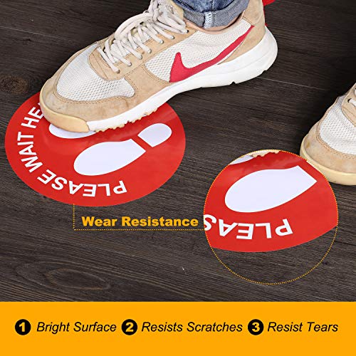 20 Pieces Social Floor Sticker Removable Stop Feet Apart Stand Safety Sign Marker Please Wait Here Footprint Decal For Supermarket, Grocery Store, Cafe Office, Hospital, 8 Inch (Red) #TOP3