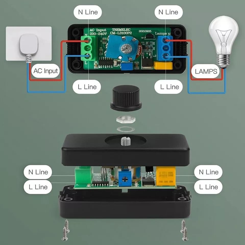 TECHZOCO Potenciómetro regulador de luz con Interruptor, Dimmer LED, Interruptor regulador intensidad, Atenuador de luz, Apto para 220-240VAC/50hz, Potencia ajustable: 3-100W, Conexión por tornillo