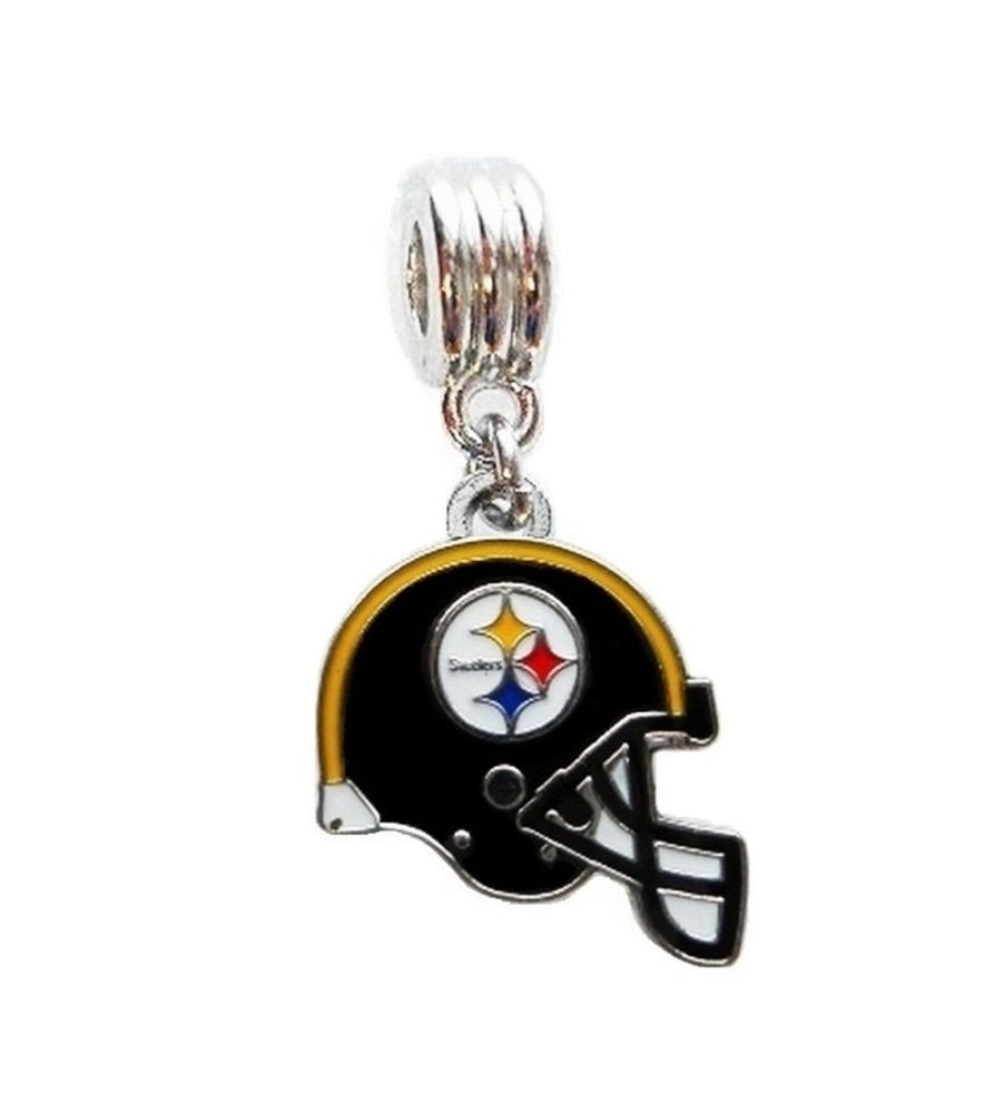 PITTSBURGH STEELERS FOOTBALL CHARM 5/8" ACROSS X 5/8" LONG HELMET TEAM SLIDE PENDANT FOR YOUR NECKLACE EUROPEAN CHARM BRACELET (Fits Most Name Brands) JEWELRY DIY PROJECTS ETC