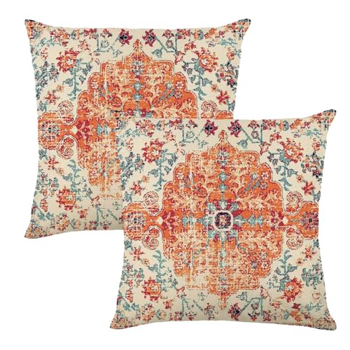 XFSRG Boho Kissenhülle 45×45 cm 2er Set Leinen Kissenbezug mit Et...