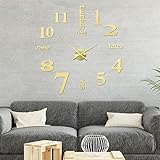 DIY 3D Wanduhr, Modern Design Acryl Wanduhren Wandtattoos Dekoration Uhren für Geschenk Nach Hause Schlafzimmer Restaurant Büro und Hotel (Gold)