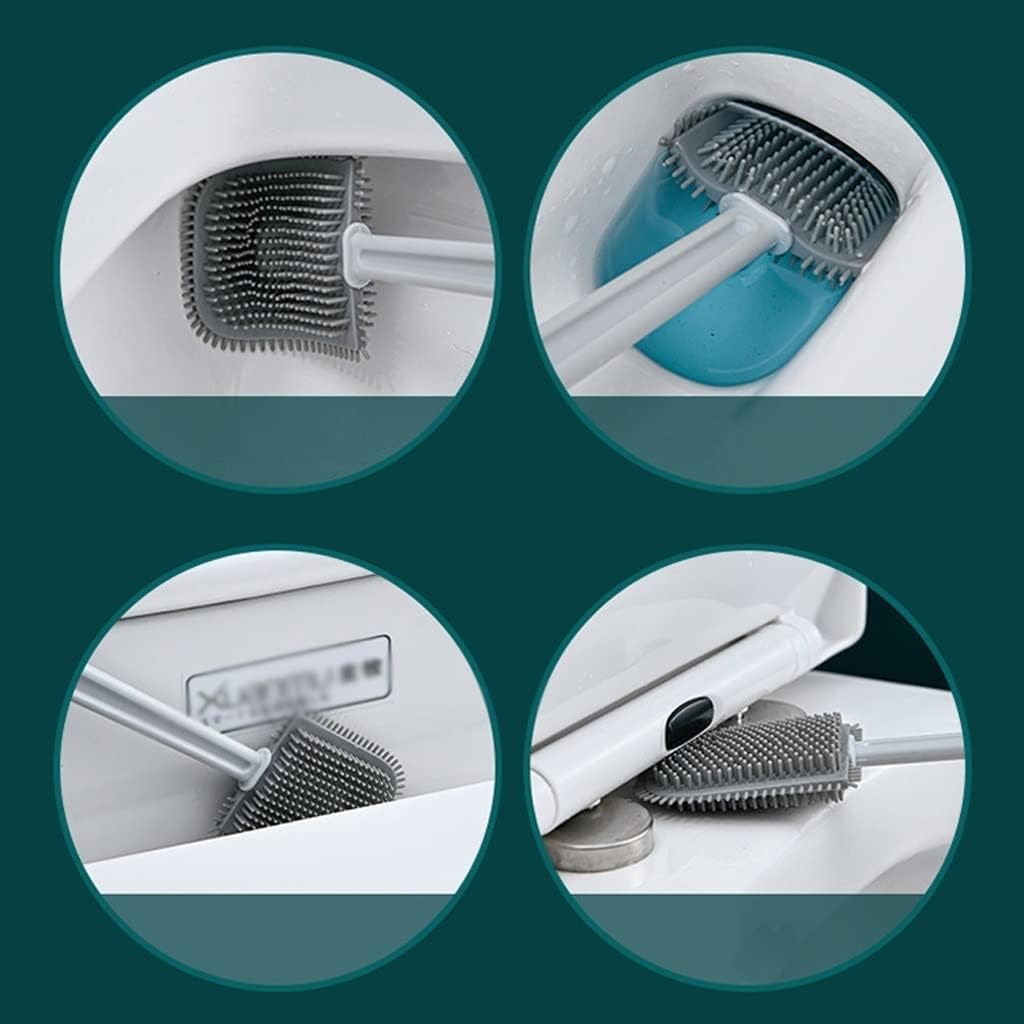 Toilet Brush Holder Toilet Brush Holder Household Wall-mounted Toilet Cleaning Brush Bathroom Silicone Toilet Bowl Brush 360° No Dead End Toilet Brushs with Cover Set Toilet Brush Holders(Pink)