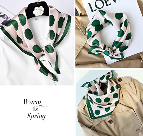 Meisee Pure Mulberry Silk Scarfs Women Small Square Scarf 21" X 21" Breathable Lightweight Neckerchief Printed Headscarf (B-60 Green Dot) #TOP1