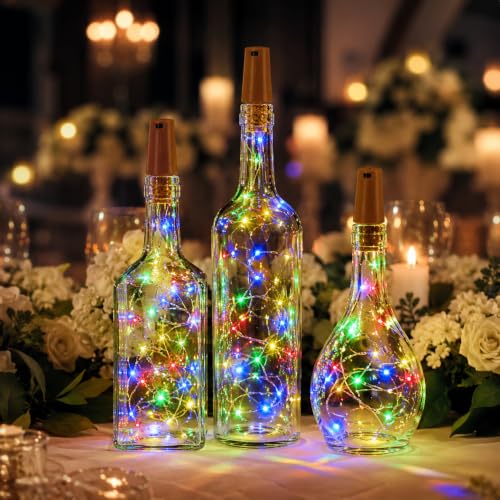 Image of fizzytech Wine Bottle Cork Copper Wire Fairy String Lights Pack of 10, 2 Meter Battery Operated Multicolour Lights for Party, Wedding & Romantic Decor - 20 LED