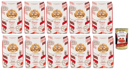 Caputo Cuoco, harina de trigo suave '00' Chef's Flour, harina de pizza con gluten elástico y resistente para masa considerable, 10 x 1 kg + Polpa italiana Gourmet 400 g