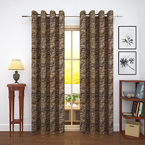 Image of Story@Home Bloom Collection Jacquard Door Curtains 7 Feet Long Set of 2, Weaving Solid Pattern, Chocolate Brown