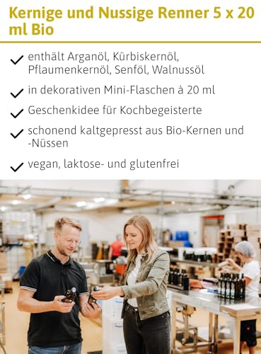 Ölmühle Solling Geschenkset NO. 2 kernige und nussige Öle, BIO - Arganöl geröstet, Kürbiskernöl geröstet, Pflaumenkernöl, Senföl, Walnussöl