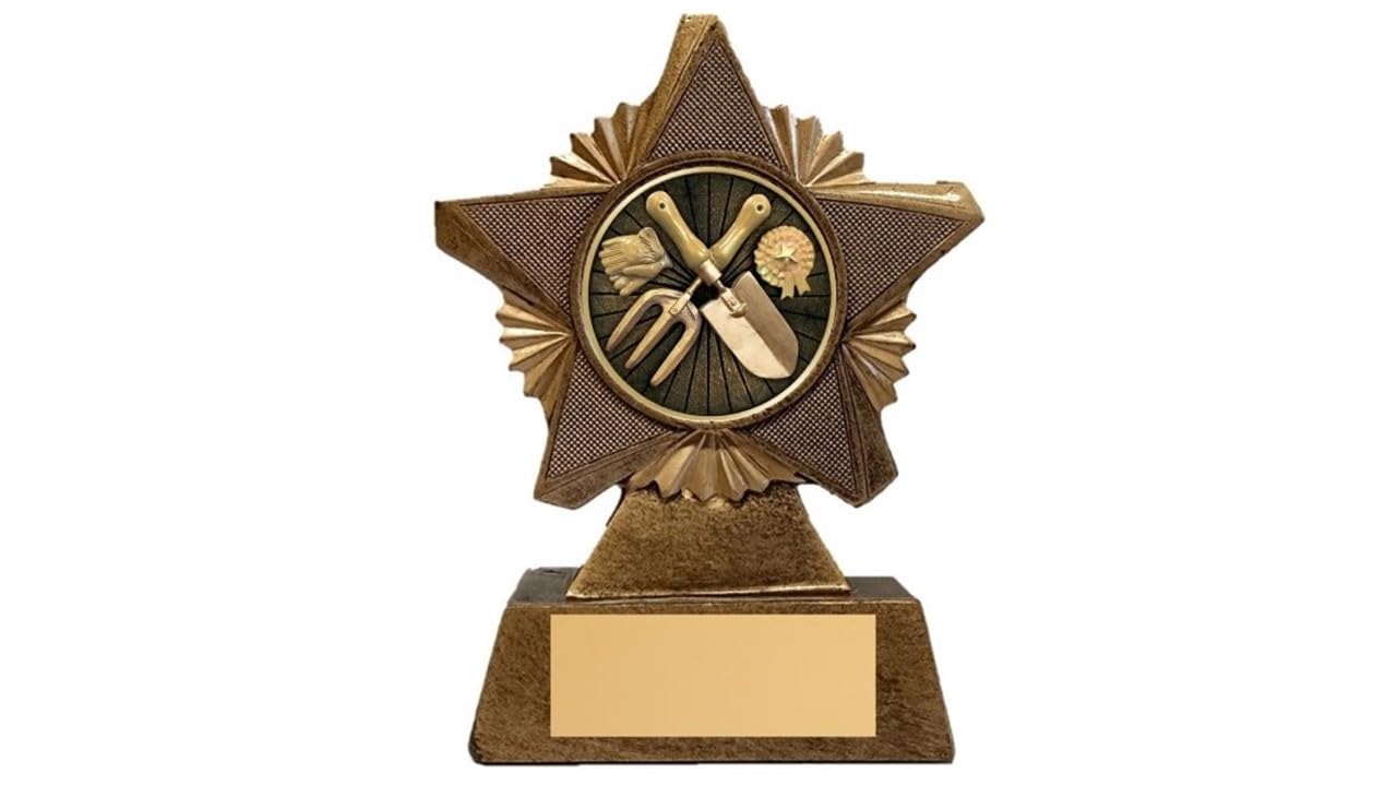 Gardening Trophy Award Premier Star Antique Gold 150mm Heavy Resin Free Engraving -troshow2-AA