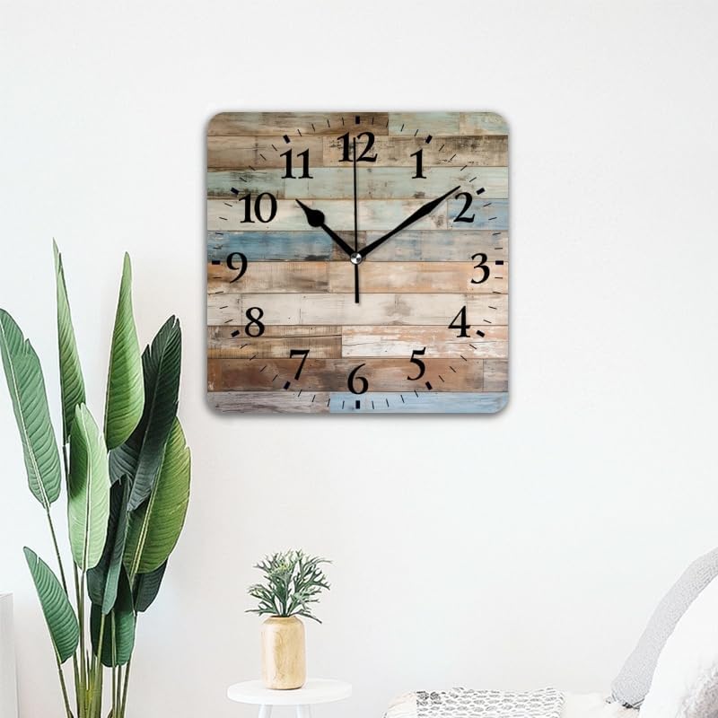 Quartz Wall Clocks Non-Ticking Silent Battery Operated Modern Wall Clocks Decorative for Home,Bedroom-Rustic Wooden Wall with Weathered and Distressed Planks(16inch)