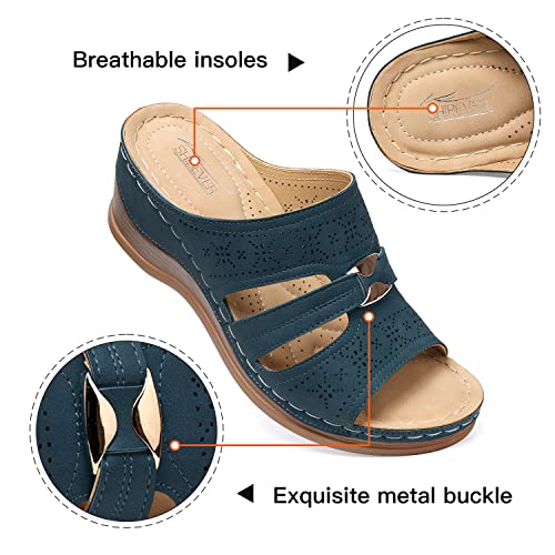 Image of SHIBEVER Wedge Sandals for Women Dressy: Comfortable Slip On Summer Sandal | Open Toe Low Heel Platform Casual Dress Slide Women's Shoes Non Slip All-Day Comfort Hollow Out Walking Work Vacation