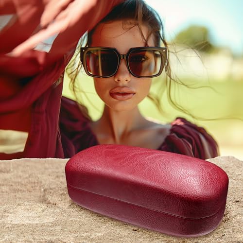 Image of Extra Large Hard Shell Sunglasses Case for Large Rectangular Frames, Eyeglass Case with Pouch & Cloth