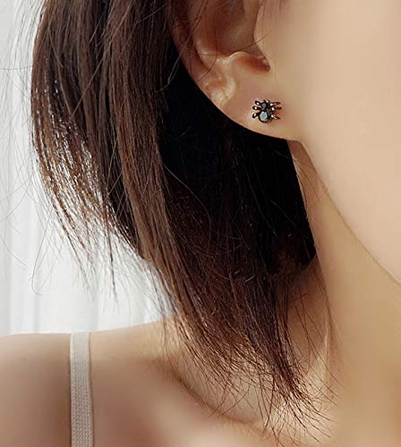 Minimalist 925 Sterling Silver Stud Earrings Punk Black Spider Stud Earrings (1 pair)3