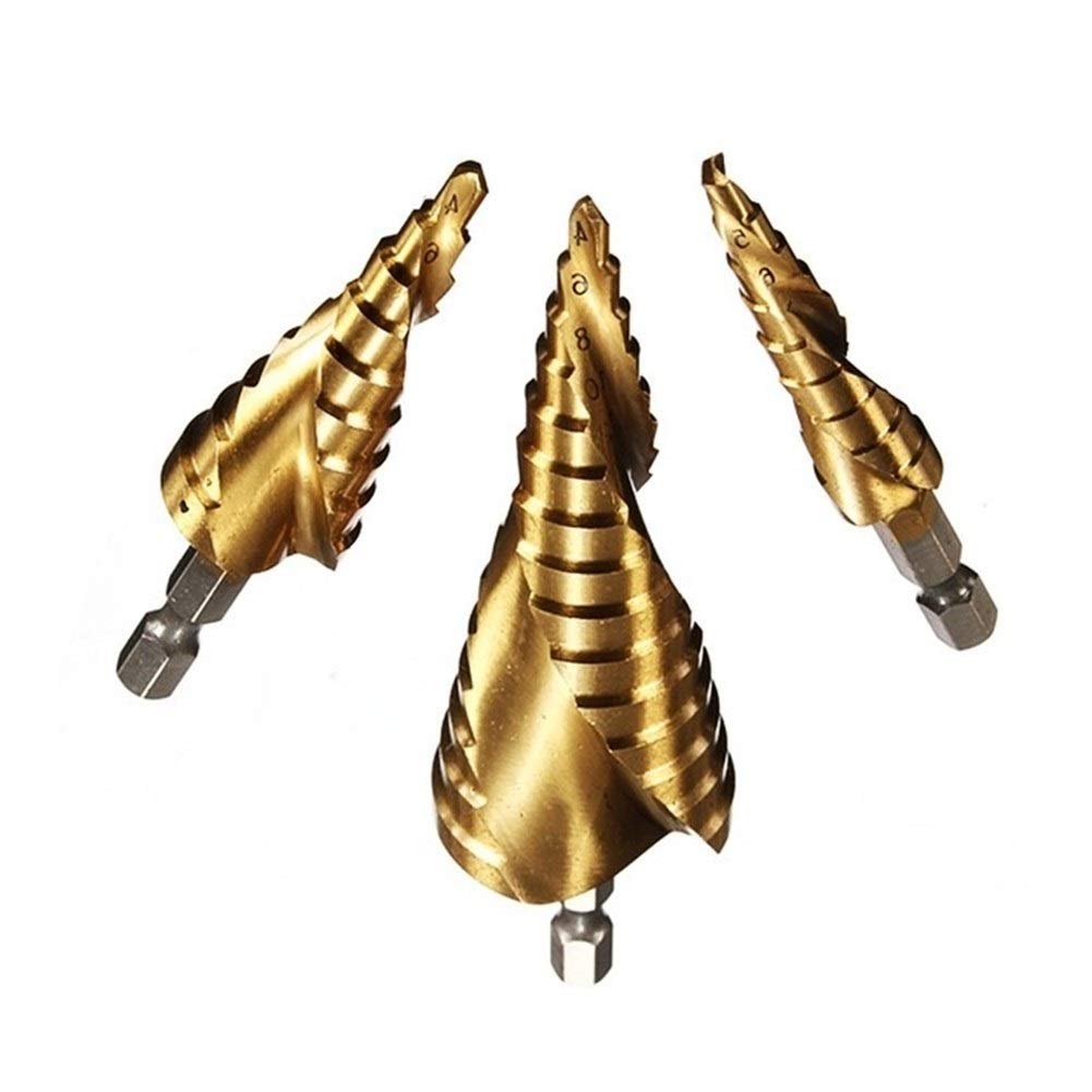 Wiertło stopniowe pokryte tytanem wiertło stopniowe 4-12/20/32 mm HSS drewno metal wiertło sześciokątne trzpień frez rdzeń wiertło (kolor: 4 12 20 32 mm zestaw)