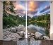 Ambesonne Mountain Curtains, Idyllic View with Tree on Still Lake Surrounded by Mountains and Moody Sky Image, Living Room Bedroom Window Drapes 2 Panel Set, 108" X 84", Green Grey