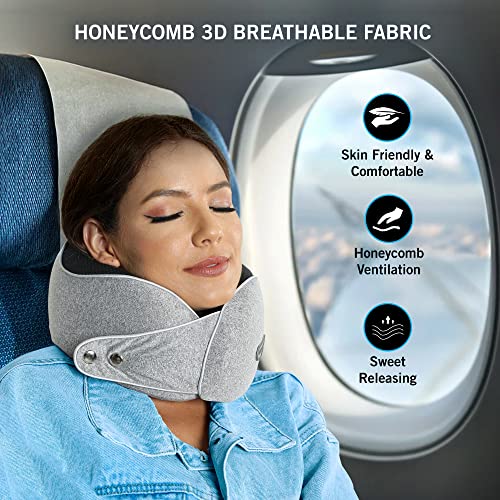 Image of Kenneth Cole New York Travel Neck Pillow with Memory Foam Support for Sleep, Headrest in Flight, Car, Home, Office, or While Gaming, Grey