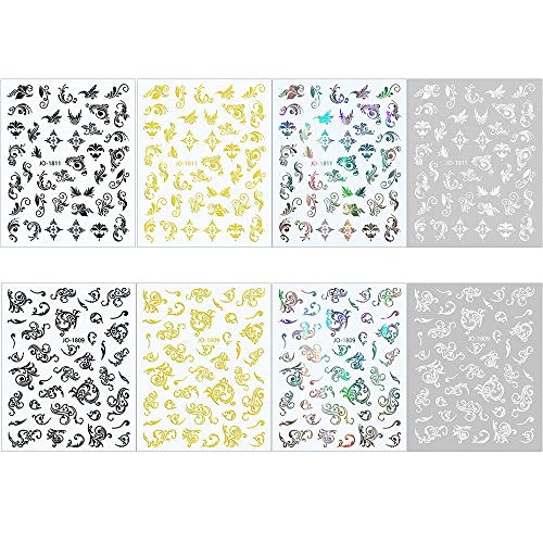 Dornail 8 Sheets Bronzing Retro Flower Vine Pattern Nail Stickers 3D Holographic Laser Lace Bohemian Nail Decals Self Adhesive Sticker Diy Nail Design Nail Art Decoration #TOP1